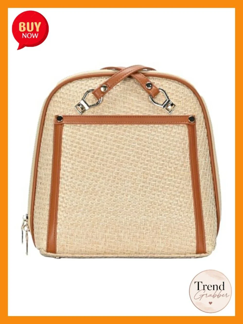 Bamboo Straw Convertible Backpack Purse with Gold Hardware, 4 Pockets,